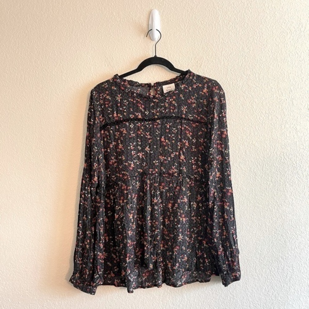 Knox Rose Black Dark Floral Long Sleeve Flowy Blouse Boho Women’s Size Small